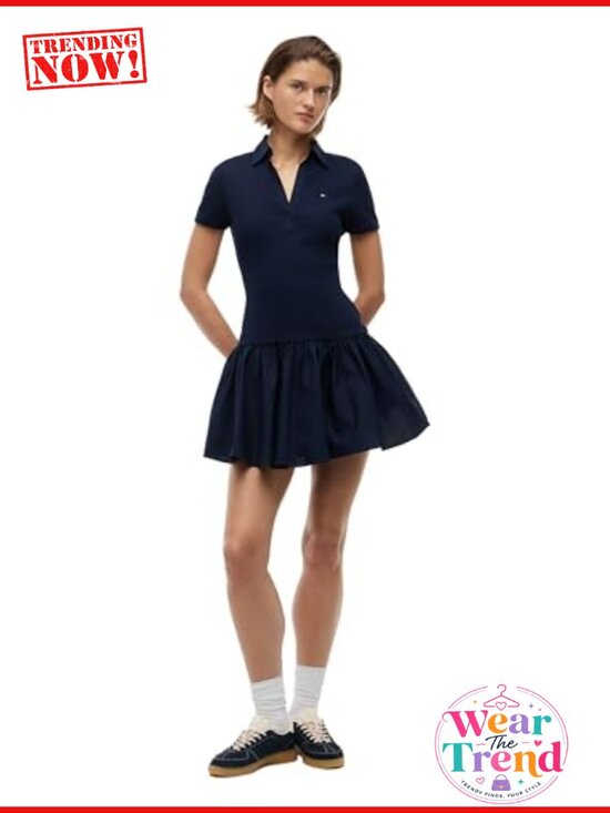 Dresses & Skirts - Women's Short Sleeve Ribbed Poplin Polo Dress with Stretch
